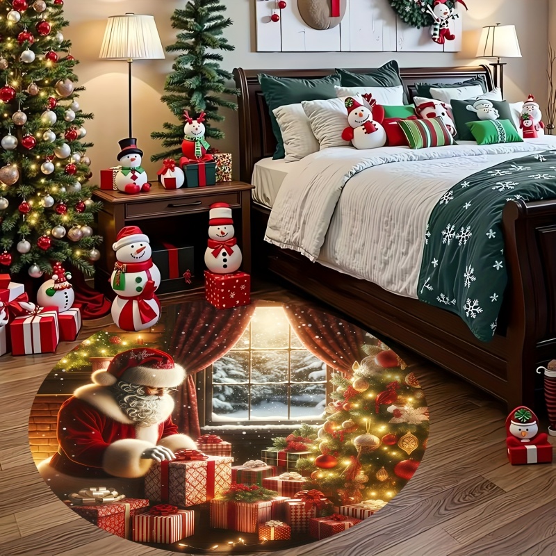 산타 선물 크리스마스 원형 러그, 겨울 창문 크리스마스 - Commercial Window Printing 리뷰 및 가격